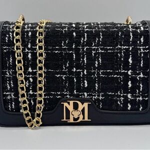 Badgley Mischka Black and White Tweed Chain Crossbody NWT